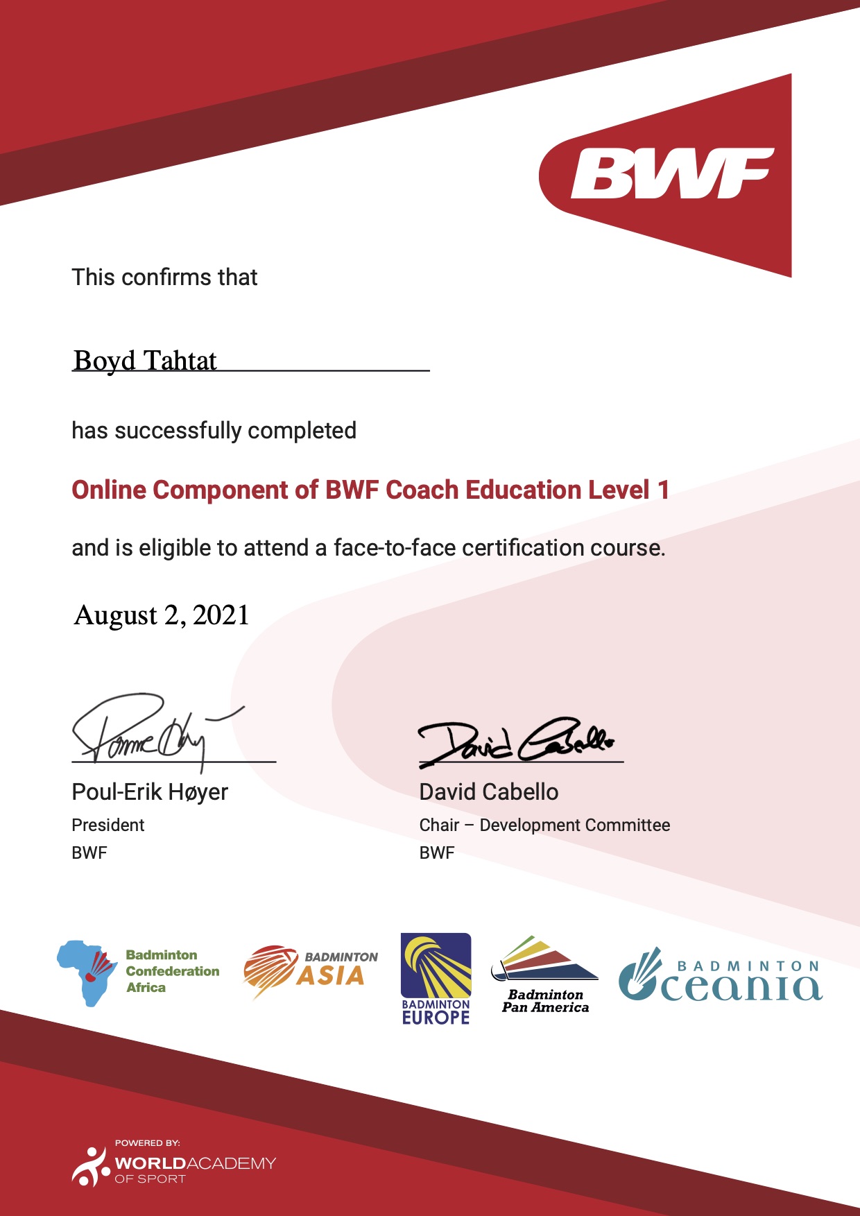 BWF Coaching Certificate