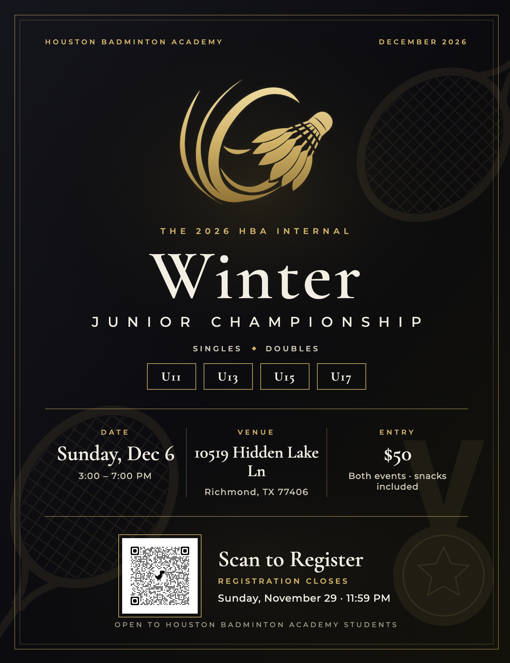 2026 HBA Winter Junior Championship poster